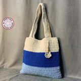 Uretti - Emine 9106 El Örgüsü Çiçek Motifli Mavi - Krem Kol Çantası