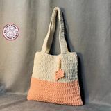 Uretti - Emine 9106 El Örgüsü Çiçek - Yaprak Figürlü Kol Çantası - Bej - 38cm*33cm