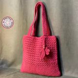 Uretti - Emine 9106 El Örgüsü Çiçek - Yaprak Figürlü Kol Çantası - Pembe