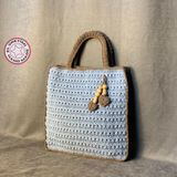 Uretti - Emine 9106 El Örgüsü Çift Renkli Kare Kadın El Çantası - 32CM x 32CM - 32cm*32cm*5cm - --Mavi