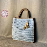 Uretti - Emine 9106 El Örgüsü Çift Renkli Kare Kadın El Çantası - 32cm x 32cm