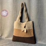 Uretti - Emine 9106 El Örgüsü Ikili Yaprak Motifli Çanta - Kahverengi - 36cm*34cm