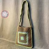 Uretti - Emine 9106 El Örgüsü Mandala Model Renkli Çapraz Çanta - Kahverengi