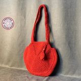 Uretti - Emine 9106 El Örgüsü Pamuk İp Altıgen Çanta - Kırmızı