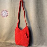 Uretti - Emine 9106 El Örgüsü Üçgen Motifli Kadın Çapraz Çanta - Kırmızı - 24cm*22cm