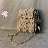 Uretti - Esra 6723 El Örgüsü Makrome Ip Charm Detaylı Çanta - En: 15cm Boy: 21 cm - Gri - Gri