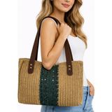 Uretti - Fethiye 9927 2105 El Örgüsü Hasır Kadın Omuz Çantası - Kağıt Ip Yazlık Günlük Çanta 34 x 29 cm - Bej