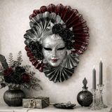 Uretti - Hülya 6683 1657 El Yapımı Maskeli Çingene Melek Duvar Maskesi / Dekoratif Obje - Bordo