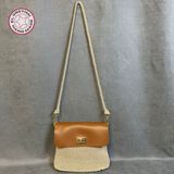 Uretti - Hülya 6683 5892 El Örgüsü Bej Makrome Ip ve Taba Deri Kapaklı Kadın Omuz Çantası - 22x20