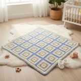 Uretti - Kadir 7704 7024 El Örgüsü Renkli Motif Detaylı Bebek Battaniyesi - Açık Sarı - Mavi - 0 - 2 Yaş