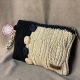 Uretti - Meryem 7194 El Örgüsü Makrome Ip Tığ Işi Clutch Çanta - Siyah - Beyaz