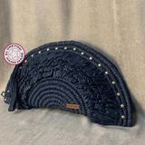 Uretti - Meryem 7194 El Örgüsü Tığ Işi D Şeklinde Clutch Çanta - --Siyah