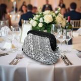 Uretti - Nazlı 4607 0445 El Yapımı Metalik ve Rafya Ip Burslu Clutch Çanta / 24 x 15 cm - Gümüş
