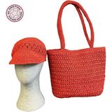 Uretti - Necla 1824 3565 El Yapımı Kağıt Ip Şapka ve Omuz Çantası / Kırmızı