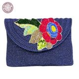 Uretti - Necla 1824 5631 El Yapımı Makrome İp Çiçek Motifli Boncuk İşleme Detaylı Clutch Çanta/Lacivert