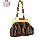 Uretti - Necla 1824 8818 El Yapımı Ahşap Burs Kapamalı Floş Ip Omuz Çantası - En: 28cm Boy: 18cm - Kahverengi