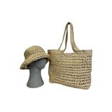 Uretti - Necla 4345 8391 El Yapımı Rafya İp Şapka ve File Model Omuz Çantası - 45 cm x 30 cm - Bej