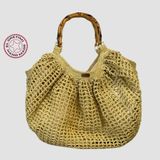Uretti - Nuran 9092 El Yapımı Bambu Saplı Kağıt Ip Çanta 33CM - Kahverengi
