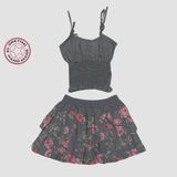 Uretti - Özlem 8633 El Yapımı Çiçek Desenli Etek Bluz Takım - 4 Yaş - Gri