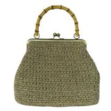 Uretti - Öznur 7392 4576El Örgüsü Ahşap Askılı Simli Kağıt İp El Çantası / 29 cm x 22 cm