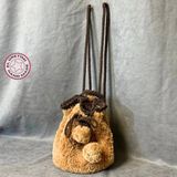 Uretti - Saime 7243 El Yapımı Büzgülü Kahverengi Peluş Sırt Çanta