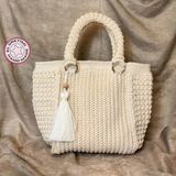 Uretti - Şennur 3131 El Yapımı Makrome Ip Kadın Kol Çantası - En: 28 cm Boy: 20 cm Sapı : 13 cm - 001-Beyaz