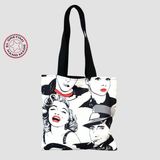 Uretti - Sevim 1612 El Yapımı Baskılı Bez Çanta 37CM - Siyah - Beyaz