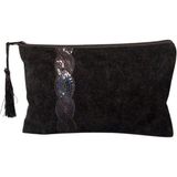 Uretti - Sibel 2453 6616 El Yapımı Pul Detaylı Kadife Clutch - Portföy Çanta - 16 x 25 - Siyah