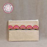 Uretti - Sümeyya 2589 0773 El Yapımı Etnik Hint İşi Şerit Motifli Clutch Çanta - En: 28 cm Boy: 20 cm - Kahverengi