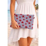 Uretti - Sümeyya 2589 2454 El Yapımı Deniz Yıldızlı Boncuk Işlemeli Çizgili Model Clutch Çanta - Ölçü:31 cm Boy: 22 cm - Beyaz