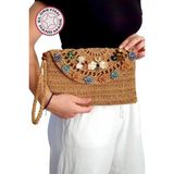Uretti - Sümeyya 2589 7027 El Yapımı Boncuk ve Taş İşlemeli Kağıt İp Clutch Çanta