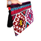 Uretti - Sümeyya 2589 9816 El Yapımı Etnik Kilim Desen Bordo Boncuk İşlemeli Siyah Püsküllü Clutch Çanta