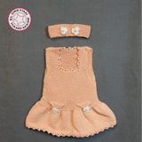 Uretti - Talia 8659 1005 El Örgüsü Koton Ip Kız Çocuk Elbise - Bandana Takım - 1 Yaş / Gülkurusu - Somon