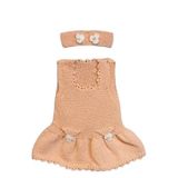 Uretti - Talia 8659 1005 El Örgüsü Koton İp Kız Çocuk Elbise - Bandana Takım - 1 Yaş/Gülkurusu