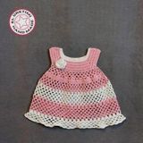 Uretti - Talia 8659 1429 El Örgüsü Koton İp Kız Çocuk Elbise - 1 Yaş/Pembe - Beyaz