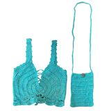 Uretti - Talia 8659 3314 El Örgüsü Payetli Koton İp Çanta ve Crop Set - XS/S