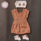 Uretti - Talia 8659 5678 El Örgüsü Kız Çocuk Elbise - Bandana - Patik Üçlü Takım - 6 / 9 Ay - Açık Gül Kurusu - 0 - 9 Ay