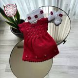 Uretti - Talia 8659 8853 El Örgüsü Kız Çocuk Elbise - Bandana - Patik Üçlü Takım - 0 / 9 Ay