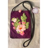 Uretti - Tülin 3528 El Yapımı Pembe Çiçek Nakış İşlemeli Keçe Çapraz Çanta - Mor