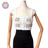 Uretti - Yıldız 7202 3650 El Örgüsü Yazlık Beyaz Kadın Büstiyer/Crop Bluz - 36/38/40 - Açık Mavi