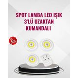 Urfakent 3 Lü Pilli Kablosuz LED Spot Lamba Seti Kumandalı Kolay Montaj Aydınlatma