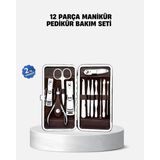 Urfakent Özel Deri Çantalı 12 Parça Manikür Pedikür Bakım Seti Paslanmaz Çelik
