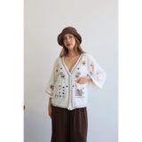 URİS Kadın Beyaz Etnik Nakış İşlemeli Cep Detaylı Düğmeli Yazlık Bohem Müslin Gömlek Kimono