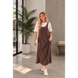 URİS Kadın Kahverengi Twst Model Modal Kumaş Uzun Jile Elbise 2'li Takım