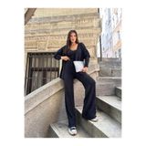 URİS Kadın Siyah Crop Bluz Hırka Pantolon 3’lü Kışlık Triko Takım