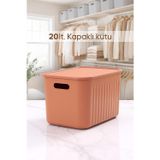 Urlove Kiremit Dolap Düzenleyici 20 Lt Kapaklı Saklama Kutusu Sepet Oyuncak Kutusu Organizer ORH-H013-STR1-20L-RED-LID