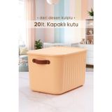 Urlove Kulplu Sarı Dolap Düzenleyici 20 Lt Kapaklı Saklama Kutusu Sepet Oyuncak Kutusu Organizer ORH-H014-STR1-20L-YLW-HDL