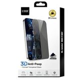 URR Apple iPhone 17 Pro ile Uyumlu 3D Anti-Peep Curved Tempered Glass Ekran Koruyucu, Gizlilik Açısı 26°, Siyah