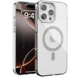 URUCHI iPhone 15 Pro Max ile Uyumlu Şeffaf Taşlı Mag-Safe Kılıf – Sert Mika Sararmaz Kılıf, N52 Güçlü Mıknatıs, Bağımsız Tuşlar, Lüks Kristal Tasarım (Şeffaf, iPhone 15 Pro Max)