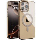 URUCHI iPhone 16 Pro Max ile Uyumlu Şeffaf Taşlı Mag-Safe Kılıf – Sert Mika Sararmaz Kılıf, N52 Güçlü Mıknatıs, Bağımsız Tuşlar, Lüks Kristal Tasarım (Desert, iPhone 16 Pro Max)